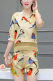 Beige Colorful Two Piece Shirt Shorts Plus Size Jumpsuit for Casual Office Evening