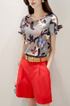 Red and Grey Two Piece Shirt Shorts Plus Size Wide Leg Jumpsuit for Casual Evening Party
