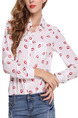 White and Red Blouse Plus Size Long Sleeve Top for Casual Office Evening
