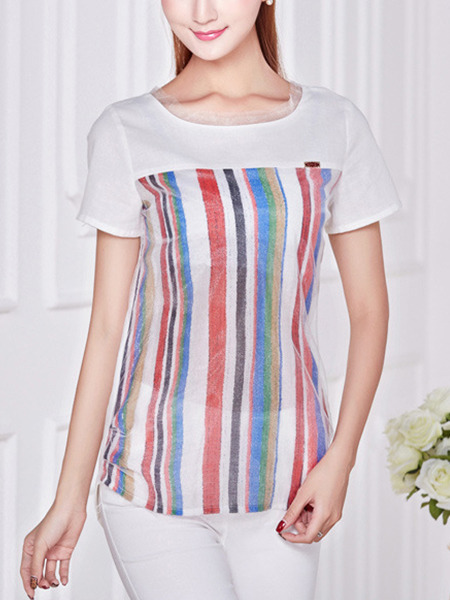 White Colorful T-Shirt Plus Size Top for Casual Party