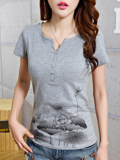 Grey T-Shirt Plus Size Top for Casual Party