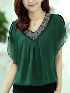 Green Blouse V Neck Plus Size Top for Casual Evening Office