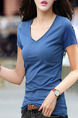 Blue T-Shirt Plus Size V Neck Top for Casual