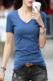 Blue T-Shirt Plus Size V Neck Top for Casual