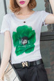 White and Green T-Shirt Floral Top for Casual Party