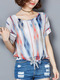 White and Blue Colorful Blouse Plus Size Top for Casual Beach
