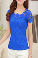 Blue Blouse Lace Plus Size Top for Casual Evening Office
