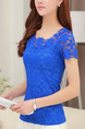 Blue Blouse Lace Plus Size Top for Casual Evening Office