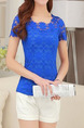 Blue Blouse Lace Plus Size Top for Casual Evening Office