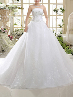 White Strapless Beading Ball Gown Plus Size Dress for Wedding