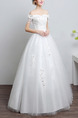 White Off Shoulder Princess Appliques Beading Plus Size Dress for Wedding