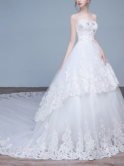 White Sweetheart Princess Beading Embroidery Plus Size Tierd Dress for Wedding
