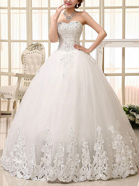 White Sweetheart Princess Beading Embroidery Plus Size Dress for Wedding