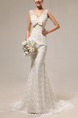 White V Neck Sheath Beading Embroidery Ribbon Dress for Wedding