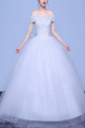 White Off Shoulder Ball Gown Beading Appliques Plus Size Dress for Wedding