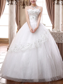 White Strapless Ball Gown Embroidery Beading Plus Size Dress for Wedding