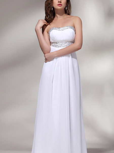 White Strapless A-Line Plus Size Crystal Dress for Wedding