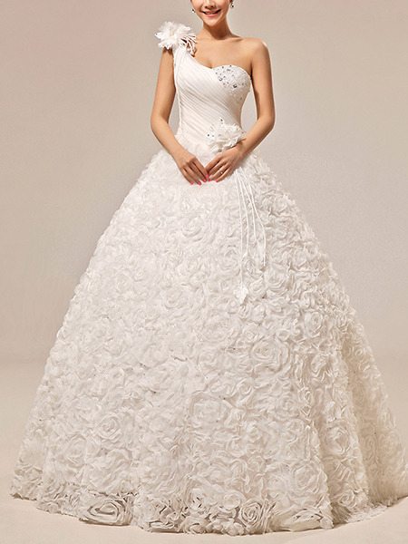 White One Shoulder Appliques Princess Beading Dress for Wedding