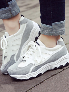 Grey and White Leather Round Toe Platform Lace Up Rubber Shoes