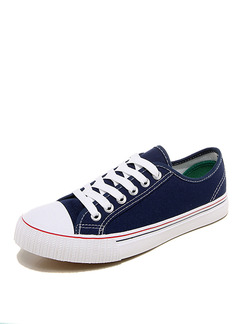 Blue and White Canvas Round Toe Lace Up Rubber Shoes