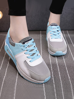 Blue White and Grey Leather Round Toe Lace Up Rubber Shoes
