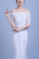 White Off Shoulder Mermaid Beading Embroidery Sash Ribbon Dress for Wedding
