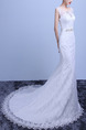 White Bateau Mermaid Beading Sash Embroidery Appliques Dress for Wedding