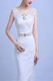 White Bateau Mermaid Beading Sash Embroidery Appliques Dress for Wedding