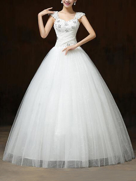 White Square Ball Gown Beading Appliques Dress for Wedding