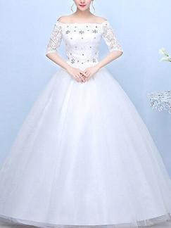 White Off Shoulder Ball Gown Embroidery Beading Dress for Wedding