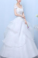 White Off Shoulder Illusion Ball Gown Beading Embroidery Tiered Dress for Wedding