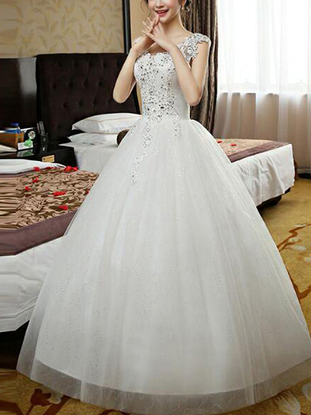 White V Neck Ball Gown Embroidery Beading Dress for Wedding