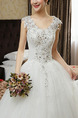 White V Neck Ball Gown Embroidery Beading Dress for Wedding