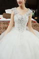 White V Neck Ball Gown Embroidery Beading Dress for Wedding