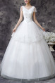 White V Neck Ball Gown Beading Appliques Embroidery Dress for Wedding