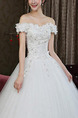 White Off Shoulder Ball Gown Beading Appliques Embroidery Dress for Wedding