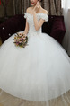 White Off Shoulder Ball Gown Beading Appliques Embroidery Dress for Wedding