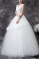 White V Neck Ball Gown Appliques Beading Dress for Wedding