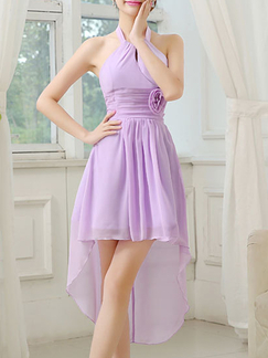 Purple Halter Midi Dress for Prom Bridesmaid Wedding