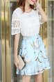 White and Blue Two Piece Above Knee Plus Size Fit & Flare Lace Dress for Party Casual