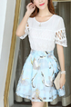 White and Blue Two Piece Above Knee Plus Size Fit & Flare Lace Dress for Party Casual
