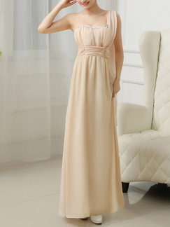 Champagne Chiffon Sequin One Shoulder Long Dress for Prom Bridesmaid
