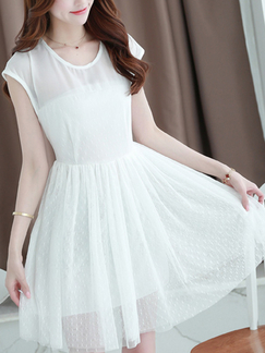 White Korean Chiffon Short Dress for Party Casual Evening