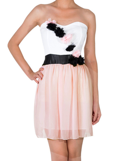 White and Pink Chiffon Short Dress for Cocktail Party Casual