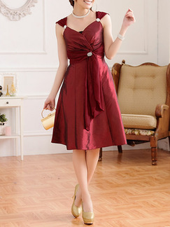 Red Wrap V Neck Knee Length Plus Size Dress for Cocktail Party