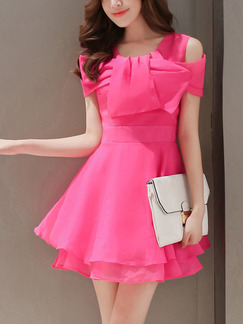 Pink Off Shoulder Fit & Flare Above Knee Dress for Party Casual Evening