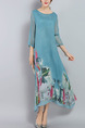 Blue Colorful Maxi Loose Located Printing Plus Size Chiffon Dress for Casual Office Party
