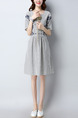 Grey Knee Length Stripe Loose Embroidery Plus Size Dress for Casual Office