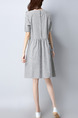 Grey Knee Length Stripe Loose Embroidery Plus Size Dress for Casual Office
