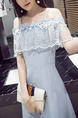 Blue Slim A-Line Linking Lace Strapless Above Knee Slip Dress for Casual Party Evening Nightclub